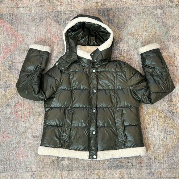 French Connection Green Sherpa Trim Puffer Coat Women's Size XL - Picture 6 of 13